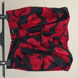 Bebe black red floral print silk bubble hem mini skirt
